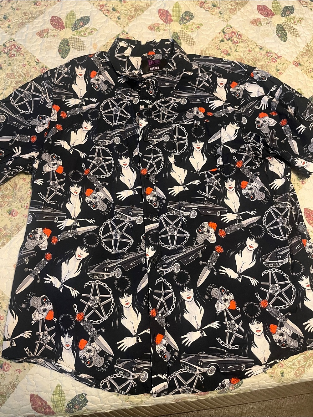 Elvira Black Graphic Button-Up Shirt
